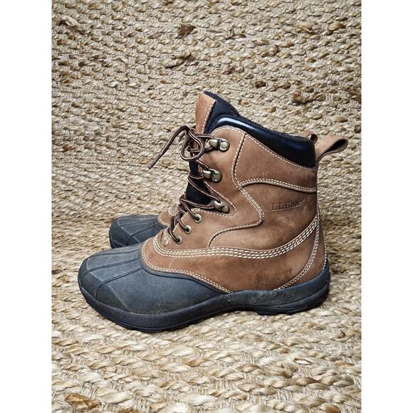 LL Bean Brown Leather Snow Duck Boots Primaloft Insulated Mens 10.5 Outdoor - Picture 1 of 11